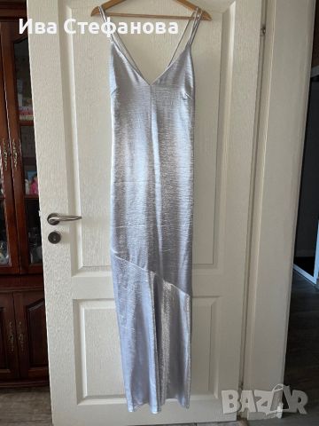 Нова сатенена еластична дълга официална парти коктейлна сребриста сребърна дълга рокля тип русалка , снимка 7 - Рокли - 46291901