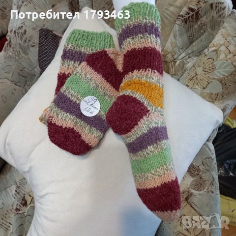 Ръчно плетени дамски чорапи от вълна размер 39, снимка 1 - Дамски чорапи - 45558376