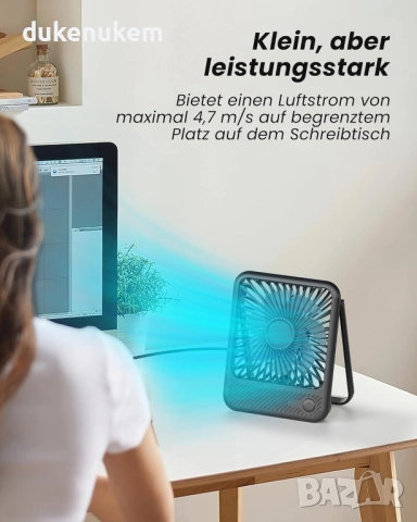 USB Настолен вентилатор – Мини вентилатор с 3 скорости и тих режим 35 dB, снимка 3 - Вентилатори - 52546979