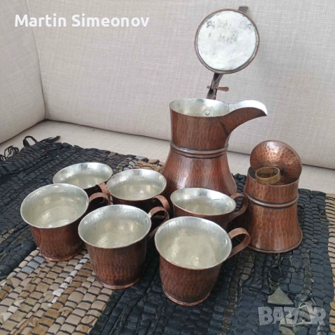 Сервиз за турско кафе от кована мед, снимка 3 - Антикварни и старинни предмети - 52388958