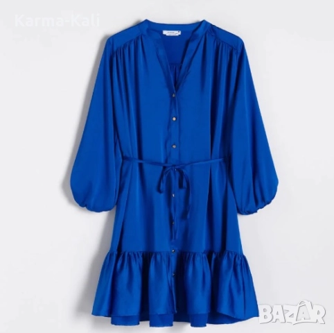 сатенирана рокля в турско син цвят , снимка 3 - Рокли - 52670775
