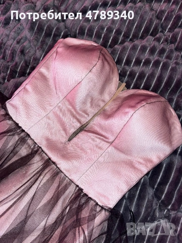 Официална къса рокля тип корсет с розов сатен и черен тюл, снимка 4 - Рокли - 54111694