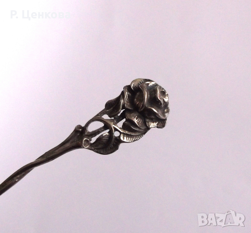 Старинна сребърна лъжица с релефна роза, снимка 6 - Прибори за хранене, готвене и сервиране - 44952190