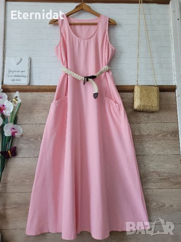Дълга лятна розова рокля , снимка 1 - Рокли - 46226199