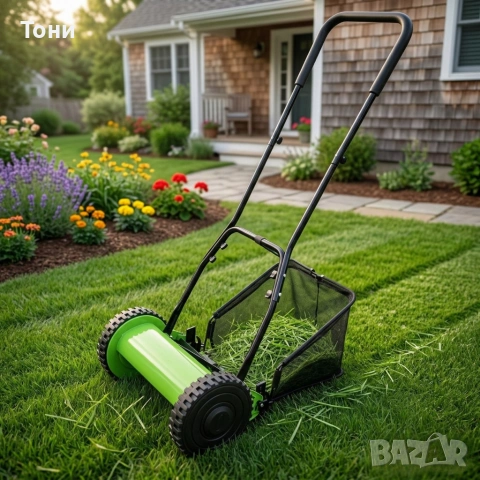 Ръчна косачка за трева с кош 40 см (16"), 5 остриета, регулируема височина 17–33 мм , снимка 6 - Градински инструменти - 53941852