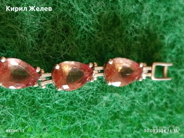 Модерна сребърна гривна с камъни ОЛИВИН много красива перфектно състояние 54200, снимка 6 - Гривни - 54026730