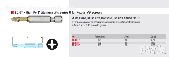 FACOM ED.6T Накрайник / бит кръстат Pozidriv, дължина 50мм, 1/4" - различни размери, снимка 3 - Отвертки - 34599999