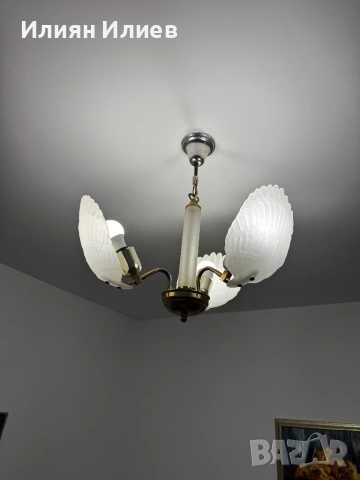 Полилеи месинг с стькло, снимка 2 - Лампи за таван - 53686031