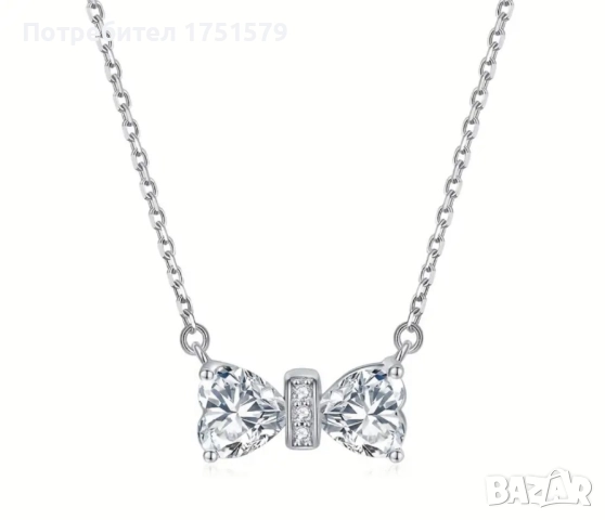 Ново сребърно колие с панделка с цирконий