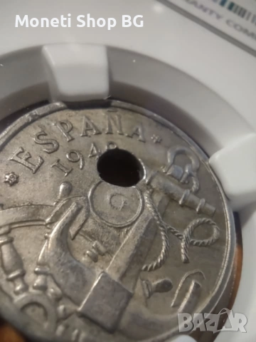 50C SPAIN 1949(52) AU 58 MINT ERROR , снимка 4 - Нумизматика и бонистика - 51597875