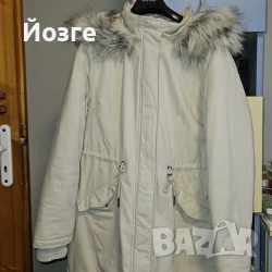 Стилно дамско зимно яке с пухена качулка - светъл цвят, снимка 2 - Якета - 53847106