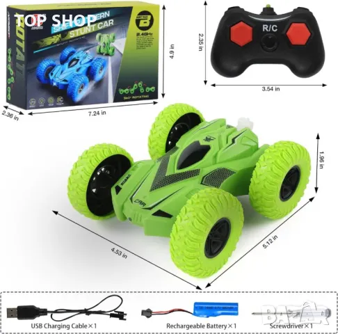 Кола с дистанционно управление 2,4 Ghz, 360° двустранна каскадьорска Rc кола за 3-8 години, снимка 6 - Електрически играчки - 49971271