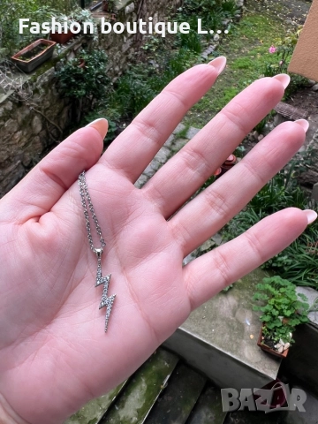 Сребърно синджирче с висулка гръмотевица с блестящи камъчета ❤️, снимка 5 - Колиета, медальони, синджири - 52412338