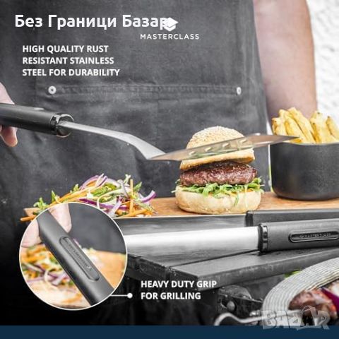 Нови 2 броя грил барбекю скара инструменти BBQ щипка и лопатка с дълги дръжки, снимка 5 - Други - 46497660