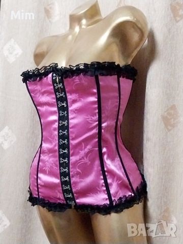 XL Сатенен розов корсет с черна дантела , снимка 3 - Корсети, бюстиета, топове - 45199532