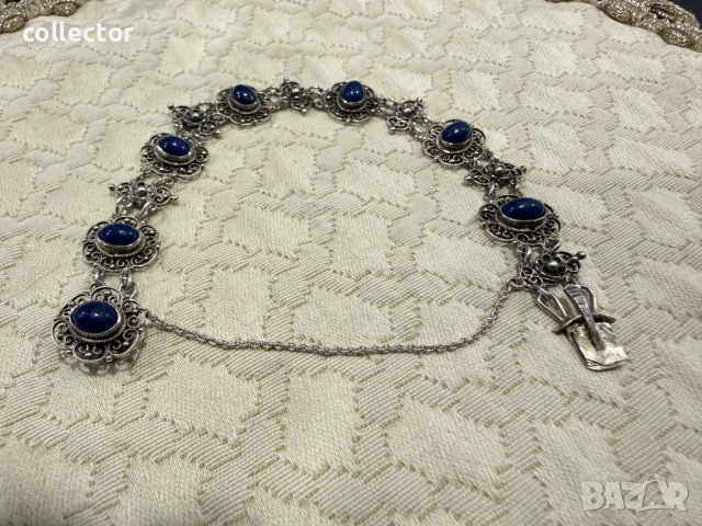 Сребърна гривна с естествени камъни - Лапис Лазули. №8009, снимка 5 - Гривни - 53947215