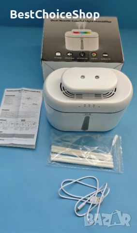 2L Овлажнител с таймер и нощна лампа, двойна дюза – Идеален за домашна употреба, снимка 2 - Други стоки за дома - 53850423