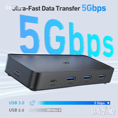 uni USB 3.0 превключвател, 4 порта USB превключвател към 2 компютъра, с дистанционно управление, снимка 3 - Друга електроника - 46303780