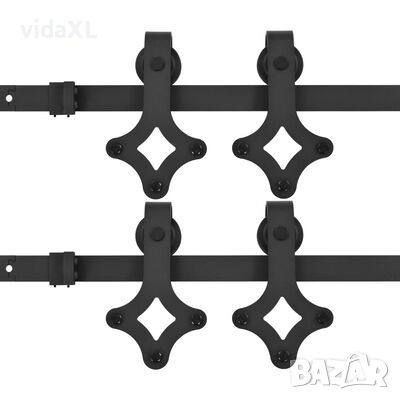 vidaXL Механизми за плъзгаща врата, 2 бр, 183 см, стомана, черни(SKU:3059844