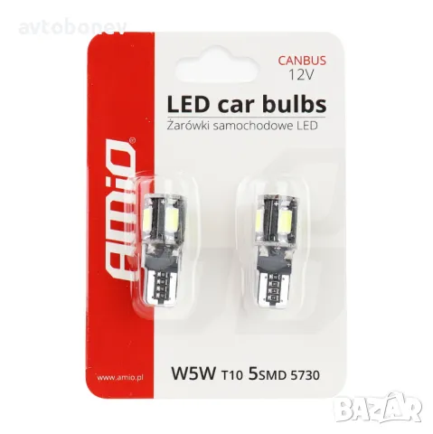 LED крушки AMIO-T10(W5W)CANBUS-12V, к-т/2бр./, снимка 1 - Аксесоари и консумативи - 49582752