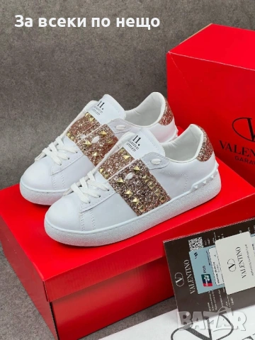 Valentino Дамски Бели Маратонки С Кристали👟Дамски Спортни Обувки С Камъни В Бял Цвят Код E1329