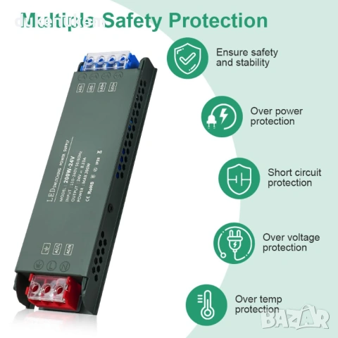 Ултратънък LED трансформатор 220V > 24V, 200W – безшумен драйвер с постоянен волтаж, снимка 5 - Лед осветление - 53382391