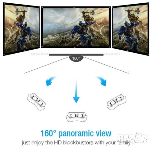 Бял Ултра Лек Портативен Проекторен Екран Сгъваем HD Ярък Лесен за Монтиране Може да се Пере и Мокри, снимка 10 - Плейъри, домашно кино, прожектори - 51128726