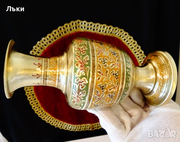 Бронзова ваза с красив цветен клетъчен емайл. , снимка 6 - Вази - 51711420