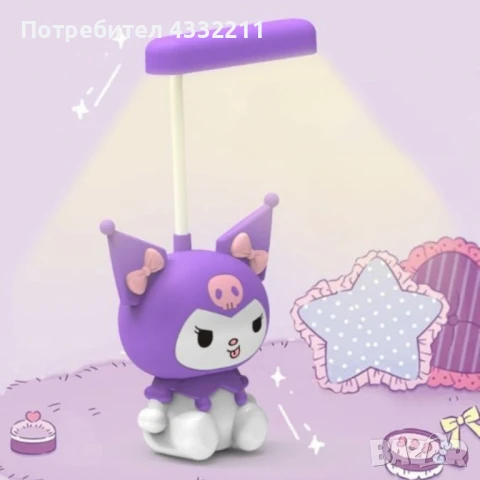 Акумулаторна LED нощна лампа Kuromi / My Melody с USB – Лилава / Черна, снимка 4 - Настолни лампи - 51152801