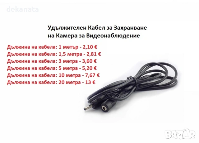 Кабел за Видеонаблюдение Захранващ Удължаващ Кабел за Камера Захранване