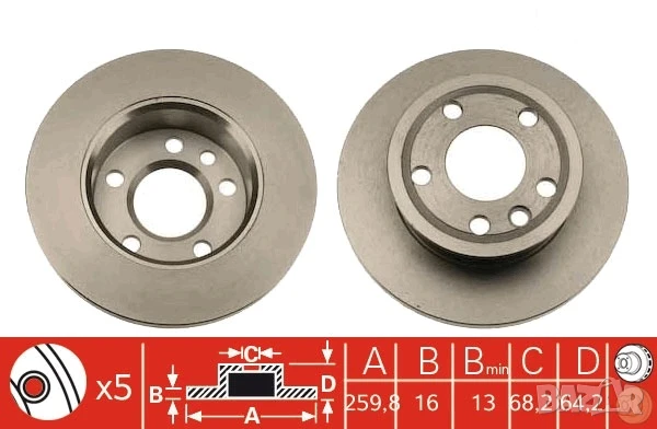 Диск спирачен преден дeсен/ляв за VW TRANSPORTER T4 1.8-2.8 07.90-06.03г.№ V2191P