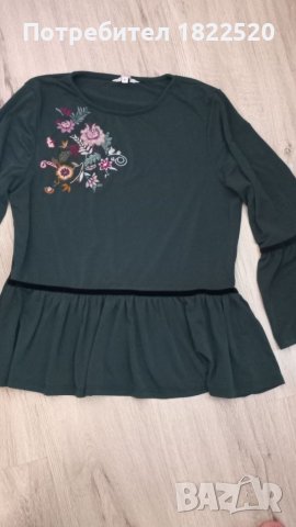 Ефектна зелена блуза с къдрици и бродерия , снимка 4 - Тениски - 46040715