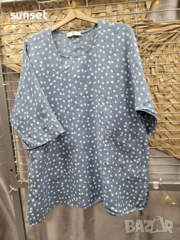 ЛЕНЕНА синя туника, риза, блуза на ТОЧКИ- МАКСИ размер , снимка 1