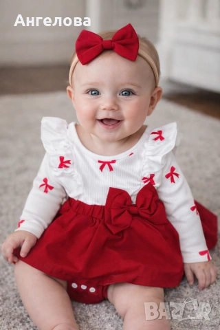 Бебешко боди-рокличка с лента за глава 