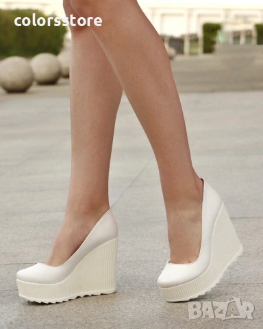 Обувки на платформа - бяла кожа - SLK90 