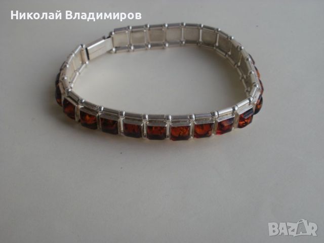 Сребърна руска гривна с кехлибар бижу, снимка 3 - Гривни - 46146087