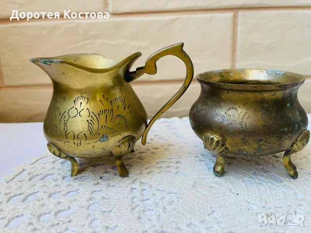 Красив месингов комплект от Англия - 5 части, за кафе / чай , снимка 8 - Антикварни и старинни предмети - 53742554