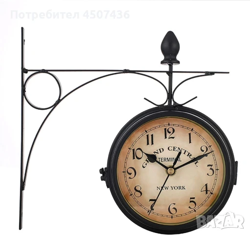Двустранен водоустойчив стенен часовник, ретро стенен часовник от ковано желязо, безшумен, снимка 6 - Декорация за дома - 51167345