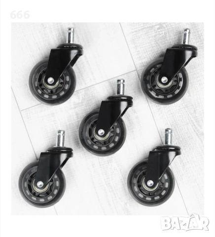 Комплект от 5 колелца за офис столове за твърд под 6.3 cm-10 mm, снимка 2 - Други стоки за дома - 53696158
