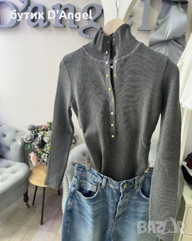 Блуза с копчета в сив цвят, снимка 2 - Блузи с дълъг ръкав и пуловери - 52037489