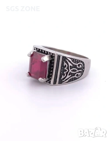 Мъжки сребърен пръстен с рубин от Тайланд, снимка 5 - Пръстени - 53383988