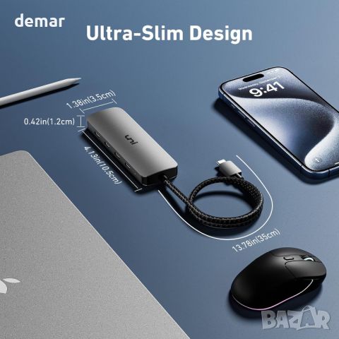 uni USB C хъб 10Gbps, USB C 3.2 Gen 2, 4 порта, снимка 7 - Кабели и адаптери - 46789038