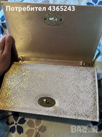 Дамска малка официална чанта в розов цвят с златен блясък Нова!, снимка 4 - Чанти - 52709572