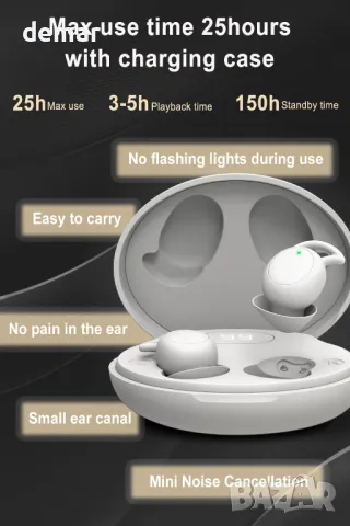 Wnqou Sleep Earbuds Шумопотискащи мини слушалки за поставяне в ушите за сън, бежово; бяло, снимка 12 - Bluetooth слушалки - 46831960