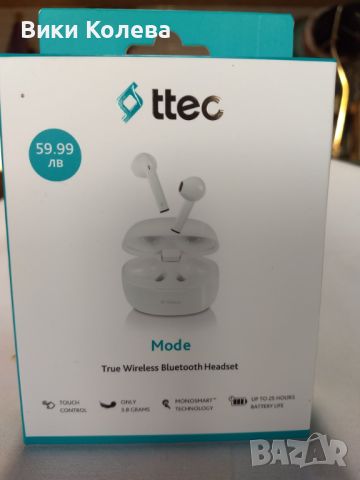 Bluetooth слушалки ttec Mode, TWS, Бели, снимка 1