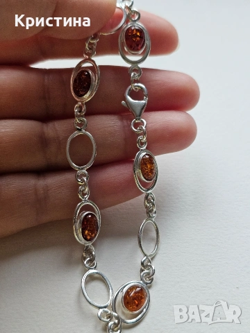 Красива сребърна гривна с Кехлибари, снимка 7 - Гривни - 53904694