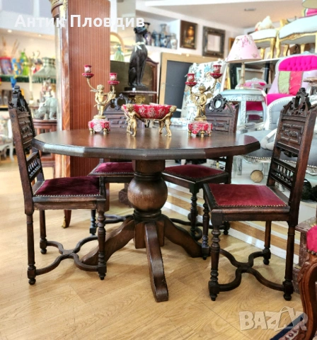Комплект от четири антикварни орехови стола в стил нео-ренесанс, снимка 2 - Столове - 53381062