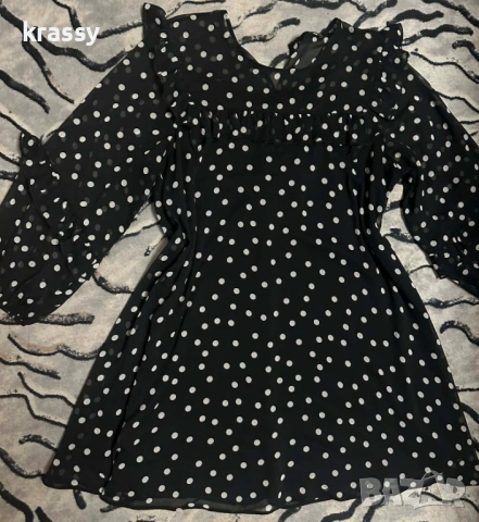 Красива голяма дамска туника/рокля на точки с къдри (размер 2ХЛ)
