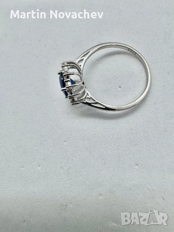 Сребърен пръстен със синтетичен сапфир , снимка 8 - Пръстени - 53331648