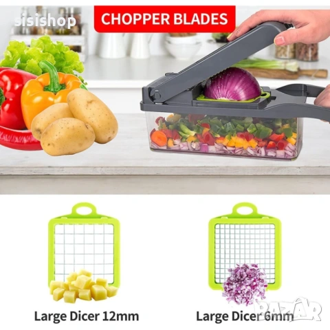 Кухненски помощник 14 в 1: Професионално ренде и слайсер 8 сменяеми остриета и дренажна кошница 3758, снимка 5 - Аксесоари за кухня - 53610885